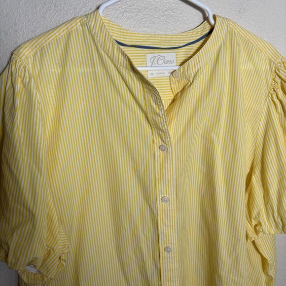 J Crew Shirt Women's 22 Yellow Button Up Short Sleeve Puff Casual Striped Top - Picture 2 of 7